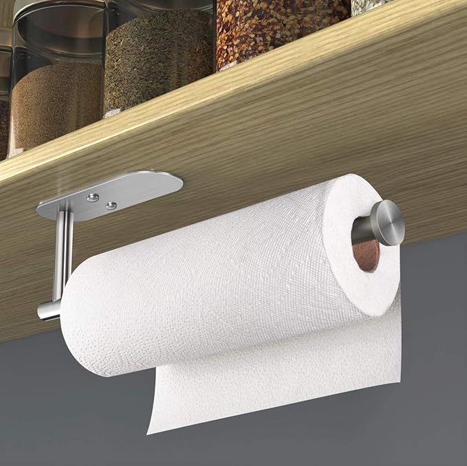 VAEHOLD Adhesive Paper Towel Holder Under Cabinet Mount, Wall Mounted Paper Towel Roll Holder for Kitchen Paper Towel, Stainless Steel（Silvery） - Image 6