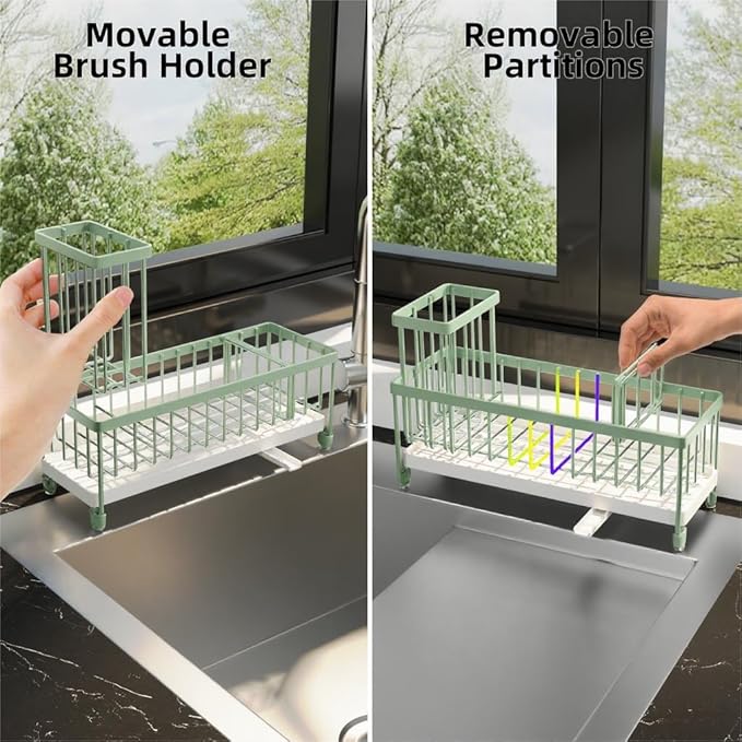 Moforoco Extra Large Sponge Holder for Kitchen Sink Organizer Caddy, Dish Brush Scrubber Holder,Stainless Steel Sink Box Utensil Holder,Soap Dispenser Set Tray Counter Accessories（Sage Green ） - Image 6
