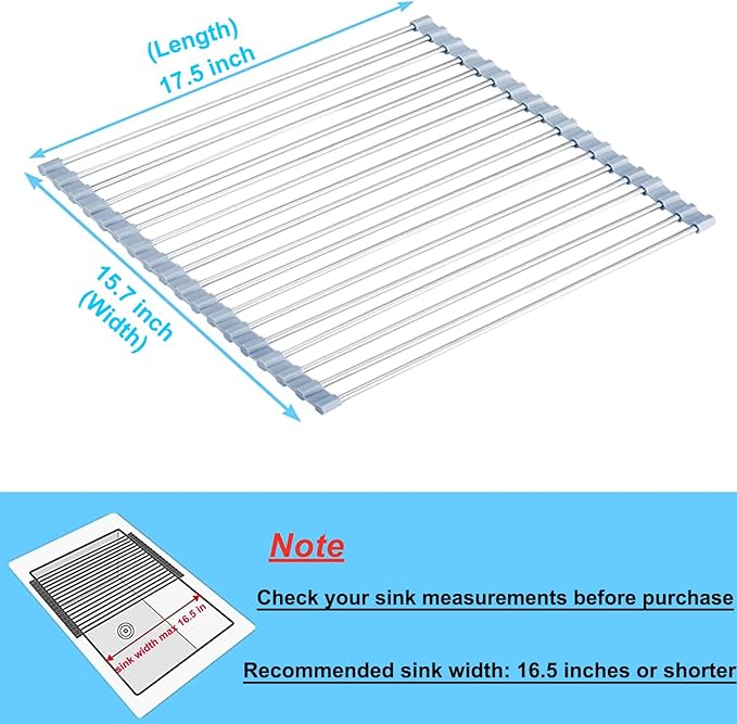 Seropy Roll Up Dish Drying Rack Over Sink Over The Sink Dish Drying Rack Kitchen Dish Drainer, Folding Dish Rack for Kitchen Sink Counter Stainless Steel Mat Foldable Dish Dryer Racks 17.5" x 13.7" - Image 4