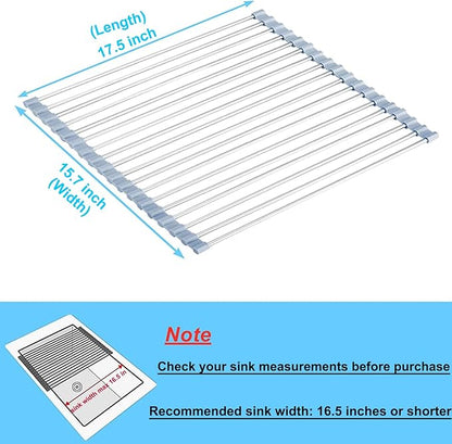 Seropy Roll Up Dish Drying Rack Over Sink Over The Sink Dish Drying Rack Kitchen Dish Drainer, Folding Dish Rack for Kitchen Sink Counter Stainless Steel Mat Foldable Dish Dryer Racks 17.5" x 13.7" - Image 4