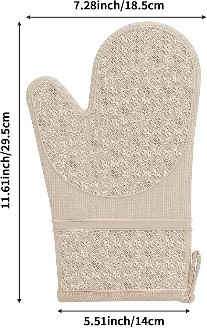 Hovico Silicone Oven Mitts, Heat Resistant 500F Kitchen Mitts 2PCS, 11.6" BPA-Free Soft Baking Gloves, Non-Slip Grip Oven Gloves with Soft Cotton Lining for Kitchen Cooking Baking BBQ - Apricot - Image 2