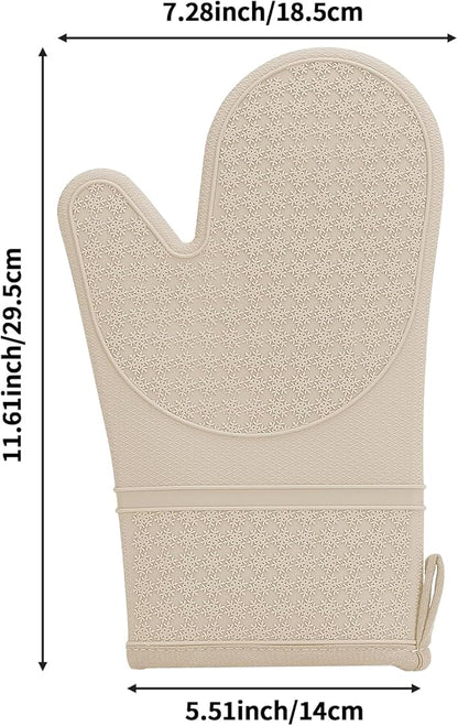 Hovico Silicone Oven Mitts, Heat Resistant 500F Kitchen Mitts 2PCS, 11.6" BPA-Free Soft Baking Gloves, Non-Slip Grip Oven Gloves with Soft Cotton Lining for Kitchen Cooking Baking BBQ - Apricot - Image 2