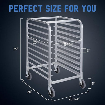 Profeeshaw Bun Pan Bakery Rack 10 Tier with Wheels, Aluminum Racking Trolley Storage for Half or Full Sheets