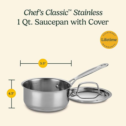 Cuisinart 1 Quart Saucepan w/Cover, Chef's Classic Stainless Steel Cookware Collection, 719-14 - Image 3
