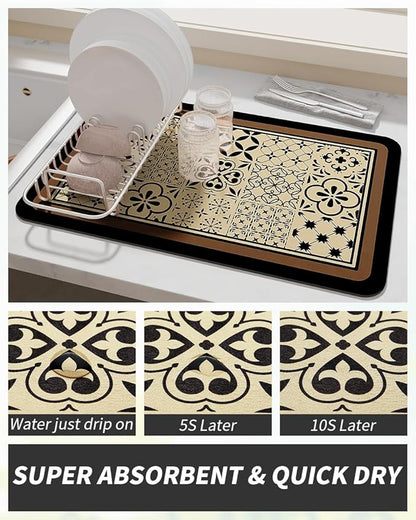 AMOAMI Coffee Mat Hide Stain Rubber Backed Absorbent Dish Drying Mat for Kitchen Counter - Fits Under Coffee Maker - KHAKI 16X24 - Image 3