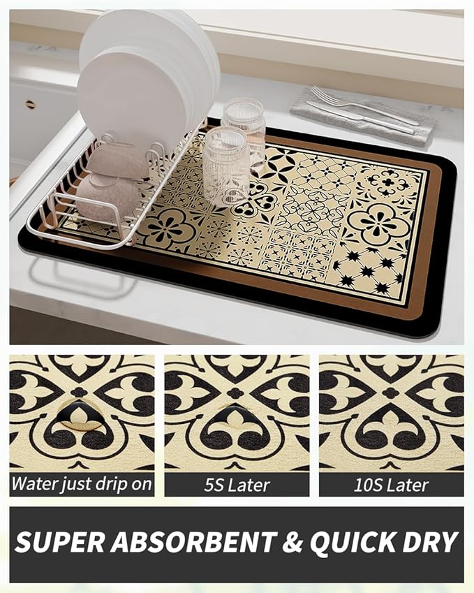 AMOAMI Coffee Mat Hide Stain Rubber Backed Absorbent Dish Drying Mat for Kitchen Counter - Fits Under Coffee Maker or Machine - Khaki 17x31.5 - Image 3