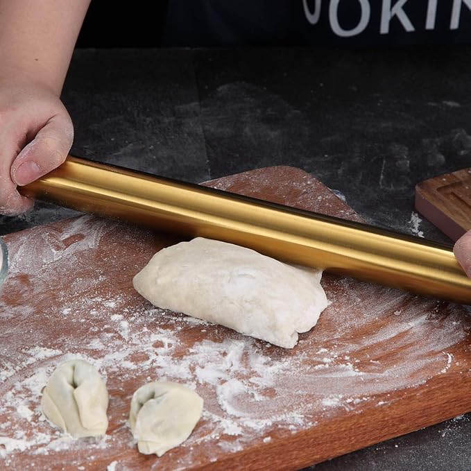 Berglander Gold Rolling Pin, 16.7 Inches Stainless Steel Matte Finish With Gold Titanium Plating Rolling Pin For Baking, Pizza, Dough, Pie, Cookie, Essential Kitchen Utensil Gift Ideas For Bakers. - Image 7