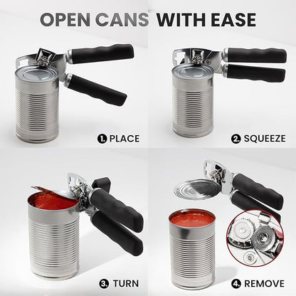 Zulay Kitchen Heavy Duty Stainless Steel Can Opener Manual with Bottle Opener - Rust Proof Manual Can Opener With Turn Knob & Comfy Soft Grip Handles - Black - Image 8