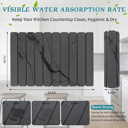 Stone Dish Drying Mat for Kitchen Counter, 24''×15'' Dishes Drying Matt Kitchen Counter, Absorbent Diatomaceous Earth Bath Quick Dry Mats for Tableware, Bottles and Cup(Dark Grey Marble) - Image 2