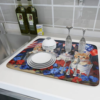4th of July Drying Mat for Kitchen Counter 18 X 24 in Patriotic Printed Dish Drying Pad - Image 6