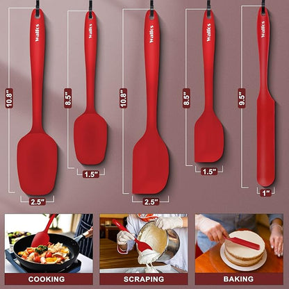 Walfos Silicone Spatula Set of 5-600°F Heat Resistant Kitchen Scraper Spatulas, Strong Steel Core and One-Pieces Seamless Design, Great for Cooking Mixing & Baking - BPA Free & Dishwasher Safe (Red) - Image 5