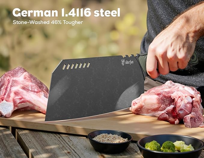 9 Inch Meat Cleaver - Rust-Resistant Full-Tang Steel, G10 Non-Slip Handle - Professional Bone Cutting Knife for Outdoor Cooking & Butcher Use with Gift Box - Knife For Men