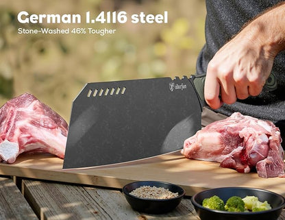 9 Inch Meat Cleaver - Rust-Resistant Full-Tang Steel, G10 Non-Slip Handle - Professional Bone Cutting Knife for Outdoor Cooking & Butcher Use with Gift Box - Knife For Men