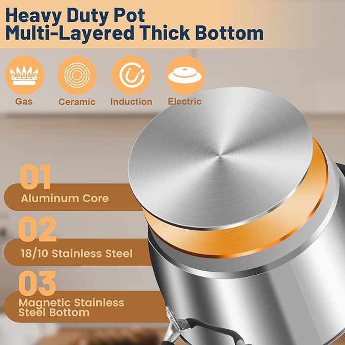 AOSION 6 Quart Stainless Steel Stock Pot with Lid, Deep Fryer Basket for Kitchen Colander Frying Cooking Steaming, 6QT Large Stock Pot for Cooking, Induction Ready, Compatible with All Stoves - Image 3