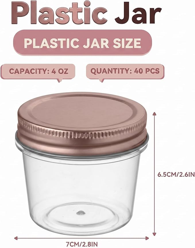 novelinks 4 oz Small Plastic Jars with Lids, 40 Pack Mini Plastic Mason Jars with Lids 4oz, Craft Storage Containers & Canning Jars & Small Spice Jars for Kitchen Organization (40 Pack,Rose Gold) - Image 2