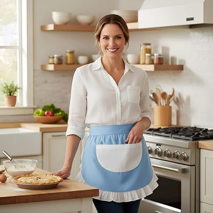 CRB Fashion Waist Apron Kitchen Cooking Restaurant Cotton Bistro Half Aprons with Pockets For Woman