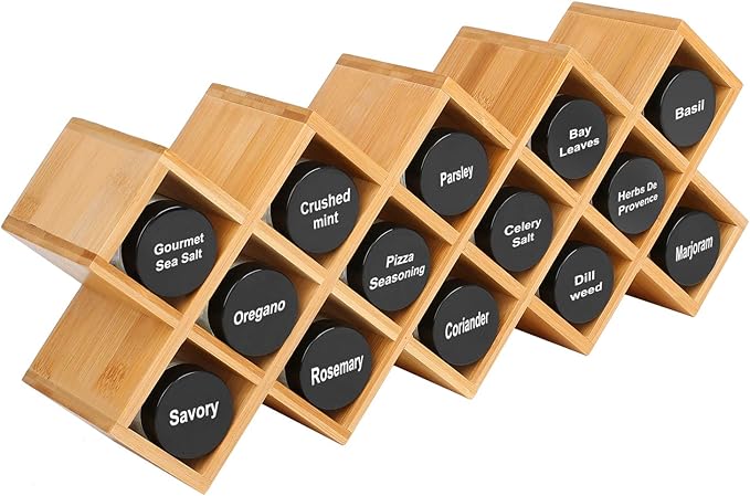 Phyllia Bamboo Spice Rack Organizer 4-Tier Countertop Organiser, Criss-Cross Kitchen cabinet Free-Standing Countertop Storage shelf Fit for Spice Jar, Can, Bottle (Jars Not Include) by Phyllia