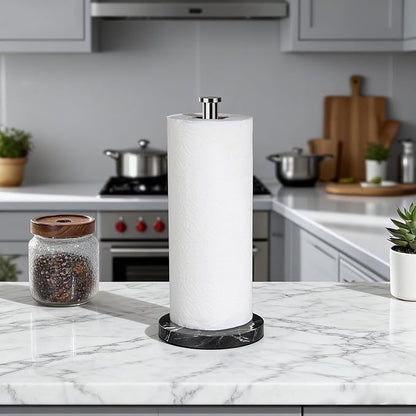 YIGII Heavy Marble Base Paper Towel Holder Countertop - Standing Paper Towel Roll Holder with Black Weighted Base, Gold Papertowel Holder for Kitchen