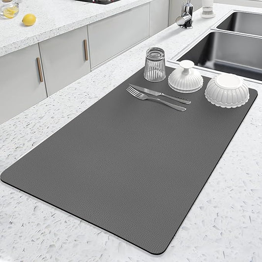 LOPNUR Kitchen Dish Drying Mat, 24"x16" Large Dish Drying Mats for Kitchen Counter, Diatomite Coffee Mat, Super Absorbent Dish Drying Pad, Heat Resistant Mat with Anti-slip Rubber Backed, Grey by LOPNUR