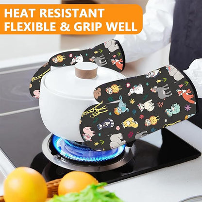 Cute Animals Oven Mitts and Pot Holders Sets 4Pcs,Extra Long Oven Gloves Potholder for Kitchen Cooking Baking BBQ 100% Cotton Heat Resistant - Image 6