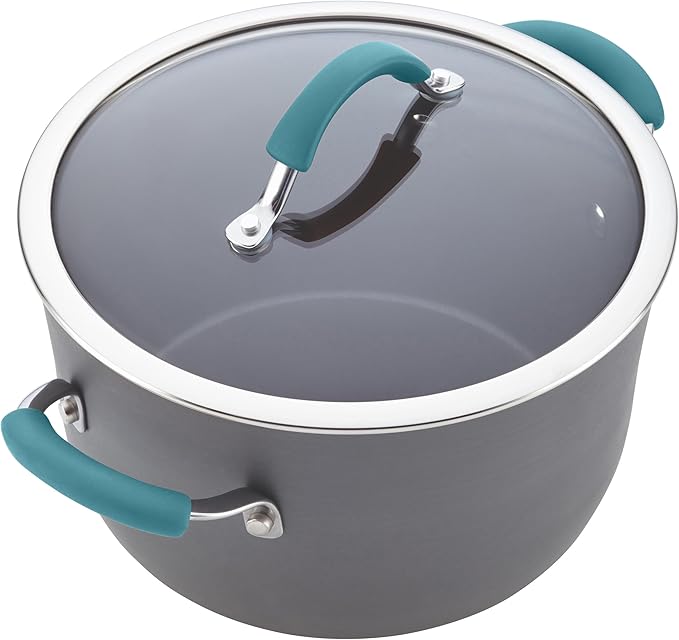 Rachael Ray Cucina Hard Anodized Nonstick Cookware Pots and Pans Set, 12 Piece, Gray with Blue Handles - Image 12