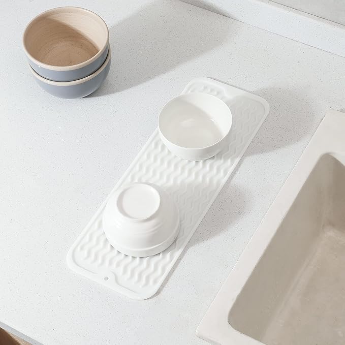 MicoYang Silicone Dish Drying Mat for Multiple Usage,Easy clean,Eco-friendly,Heat-resistant Silicone Mat for Kitchen Counter,Sink,Bar,Bottle,or Cup White M 17 inches x 6 inches - Image 8