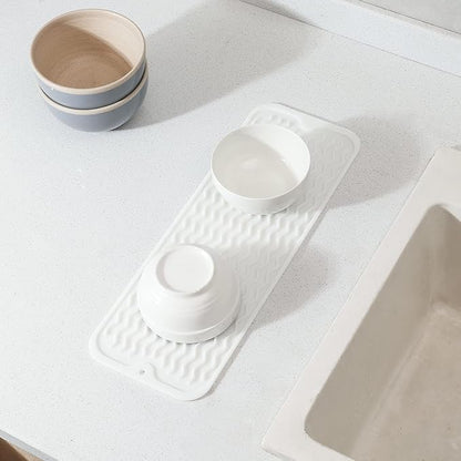 MicoYang Silicone Dish Drying Mat for Multiple Usage,Easy clean,Eco-friendly,Heat-resistant Silicone Mat for Kitchen Counter,Sink,Bar,Bottle,or Cup White M 17 inches x 6 inches - Image 8