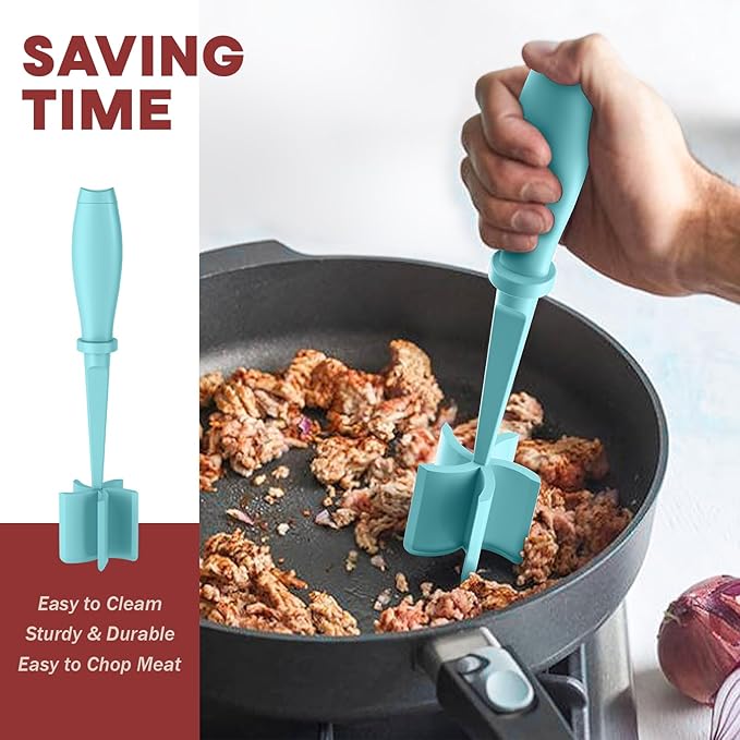 Meat Chopper, Upgrade Hamburger Smasher, Premium Heat Resistant Meat Masher for Ground Beef, Ground Turkey and More, Non Stick Mix Grinder-Aqua - Image 4