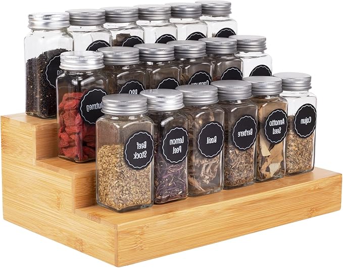 Bamboo Spice Rack Organizer for Cabinet 2 Pack - 3 Tier Countertop Step Shelf, Seasoning Storage Stand for Kitchen Pantry, Spice Holder for Jars Bottles Cans (Natural) - Image 7