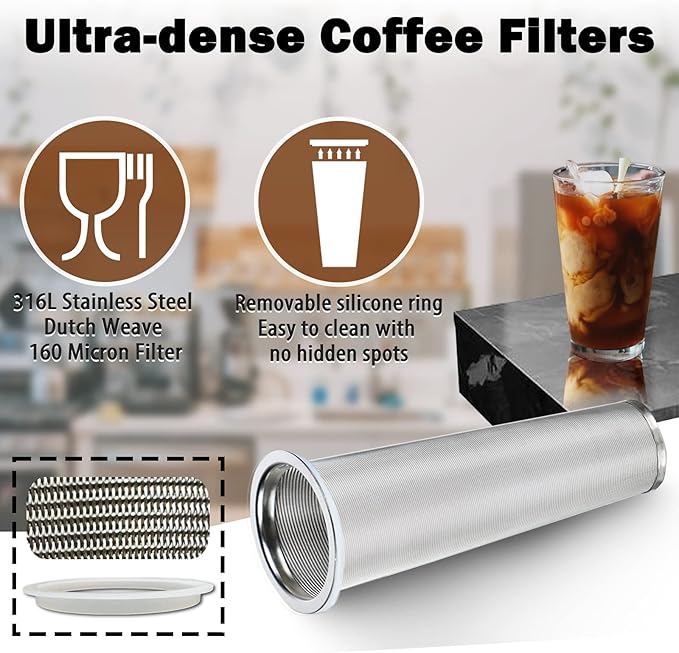 Cold Brew Mason Coffee Maker - 64oz Iced Coffee Pitcher with Stainless Steel Mixing Spoon & Super Dense Filter 3 Steps Finish Cold Brew Coffee, Classic BPA Free Sturdy Mason jar Pitcher Easy to Clean - Image 3