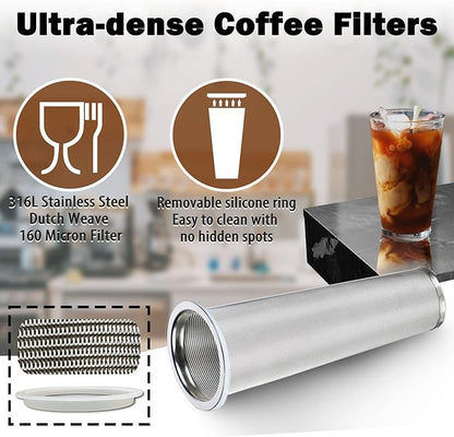 Cold Brew Mason Coffee Maker - 64oz Iced Coffee Pitcher with Stainless Steel Mixing Spoon & Super Dense Filter 3 Steps Finish Cold Brew Coffee, Classic BPA Free Sturdy Mason jar Pitcher Easy to Clean - Image 3