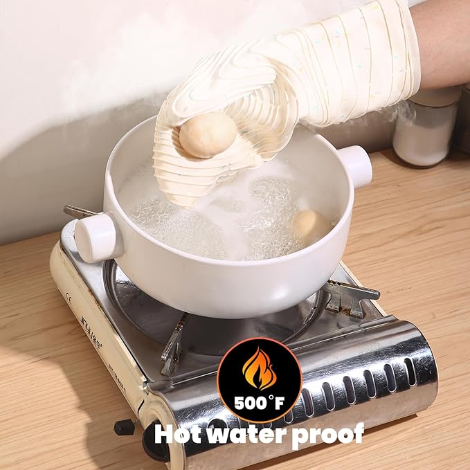 4 Pieces Oven Mitts and Pot Holders of Macaron Color Thickened Non-Slip Silicone Kitchen Gloves, Heat Resistant up to 500F, Essential for Kitchen Baking (makal-bai) - Image 5