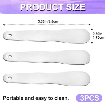 Pndeyo 3pcs Mini Stainless Steel Makeup Spatula, 3.35x0.69in Reusable Cosmetic Cream Spatulas Spoon, Silver Facial Skincare Scoop Applicator Massage Beauty Tools for Mixing and Sampling Face Eye Cream