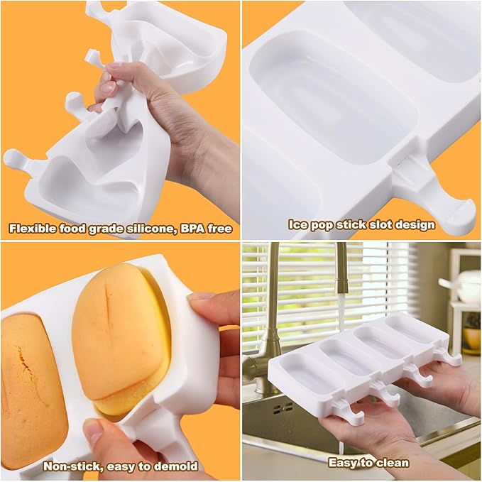 Juome Cake Pop Mold Kit, 2 Pack 8 Cavities Cakesicle Molds Silicone with 100 Wooden Sticks & 100 Packaging Bags with Ties, Cake Pop Maker Supplies Accessories, Baking Tools for Home Baking Desserts - Image 6