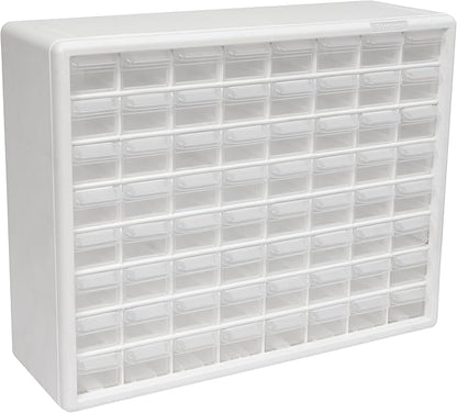 Akro-Mils 64-Drawer Plastic Drawer Storage Cabinet for Garage Organization, Bead Organizer, Building Bricks Storage, Teacher Toolbox, Makeup Organizer, 20" W x 6" D x 16" H, 10164 White by Akro-Mils