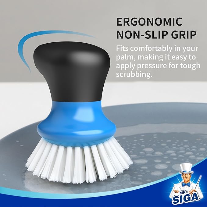 MR.SIGA Dish Scrub Brush, Palm Brush Dish Scrubber with Ergonomic Grip, Kitchen Brushes for Dishes, Blue, Pack of 2 - Image 3