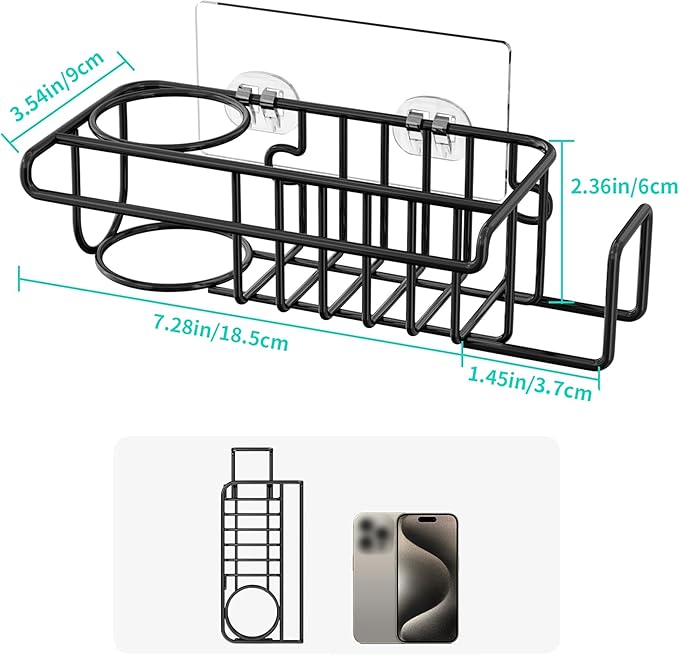 HapiRm 4 in 1 Kitchen Organizers and Storage, SUS304 Stainless Steel Brush Holder + Dish Cloth Hanger + Soap Rack + Sink Stopper Rack, No Drill Kitchen Essentials - Black - Image 4