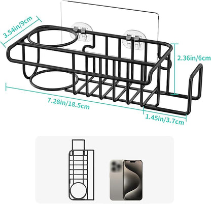 HapiRm 4 in 1 Kitchen Organizers and Storage, SUS304 Stainless Steel Brush Holder + Dish Cloth Hanger + Soap Rack + Sink Stopper Rack, No Drill Kitchen Essentials - Black - Image 4