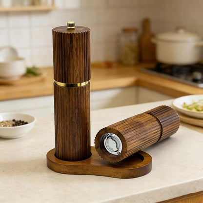 8 Inch Wooden Salt and Pepper Grinder Set, Adjustable Coarseness, Acacia Wood Pepper Mill Manual, Salt and Pepper Shakers Matching Wooden Tray, Multi Purpose Grinder - Image 7