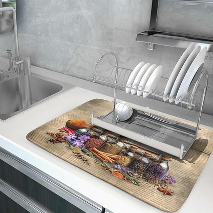 Herbs Kitchen Dish Drying Mat - Spice Bottle Absorbent Microfiber Dish Rack Mat Drying Pad 18 X 24 In - Image 5