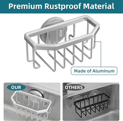 TAILI Sink Caddy with Strong Suction Cup, Sponge Holder for Kitchen Sink Organizer, Removable Sponge Caddy Inside Sink, Rustproof Aluminum Holder for Sponges, Brushes - Silver - Image 5