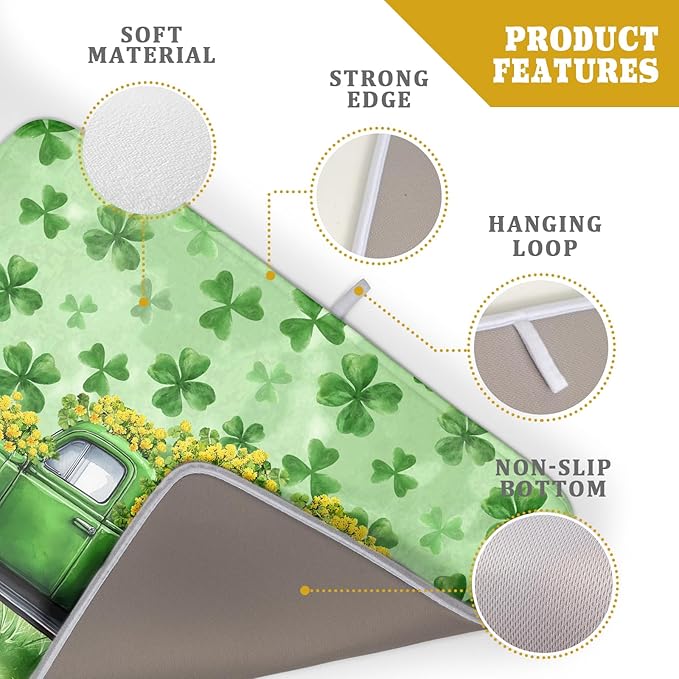 Green Holiday Dish Drying Mat Lucky Clover Truck Drying Mat for Kitchen Counter 18 X 24 - Image 4