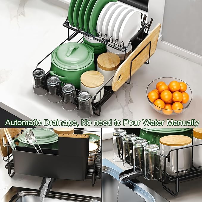 Runnatal 2-Tier Dish Drying Rack with Drainboard Set, Stainless Steel Detachable 2-in-1 Large-Capacity 2-Tier Over The Sink Anti-Rust Dish Rack and Dish Drainer for All Kitchen - Image 5