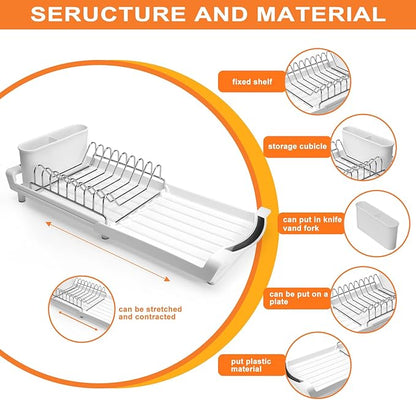 Dish Drying Rack Compact Expandable - A Space-Saving, Stainless Steel, Rust-Resistant Dish Drainer for Kitchen and Apartment Countertops/Sink Cabinets, Extendable from 11.42 to 19.9 inches (White) - Image 4