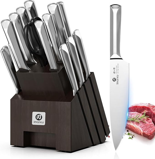imarku Knife Set, 16Pcs Japanese Knife Set with Block & Built-in Sharpener, High Carbon Stainless Steel Kitchen Knives, Non-Slip Ergonomic Handle, Dishwasher Safe, Home Essentials Perfect for Gifts by imarku