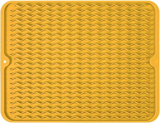 Silicone Dish Drying Mat for Multiple Usage, Easy clean, Eco-friendly, Heat-resistant Dish Drainer Mat for Kitchen Counter,Sink,Refrigerator or Drawer liner (16" x 12", Yellow) by MODENGKONGJIAN