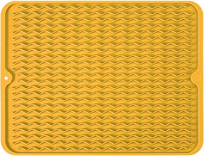 Large 14" x 11" Silicone Dish Drying Mat for Kitchen Counter, Easy clean, Quick Dry, Heat-resistant Dish Drainer Mat for Sink,Refrigerator or Drawer liner (Food Grade Silicone-Yellow) by MODENGKONGJIAN