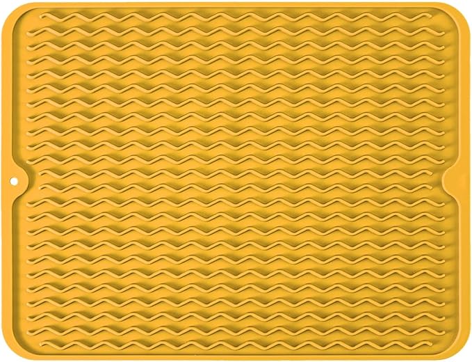 Large 24" x 18" Silicone Dish Drying Mat for Kitchen Counter, Easy clean, Quick Dry, Heat-resistant Dish Drainer Mat for Sink,Refrigerator or Drawer liner (Food Grade Silicone-Yellow) by MODENGKONGJIAN