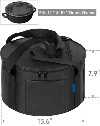 Dutch Oven Bag for 12 Inch,Durable Camp Dutch Oven Storage Bag,Carry Bag Extra Pockets and Sturdy Handles