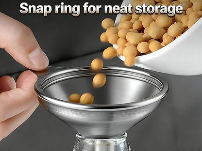 6pcs Kitchen Funnels for Filling Bottles, Small/Medium/Large Food Grade Stainless Steel Metal Kitchen Funnels Set for Essential Oil Spices Liquid, 3 Stainless Steel and 3 Silicone Folding